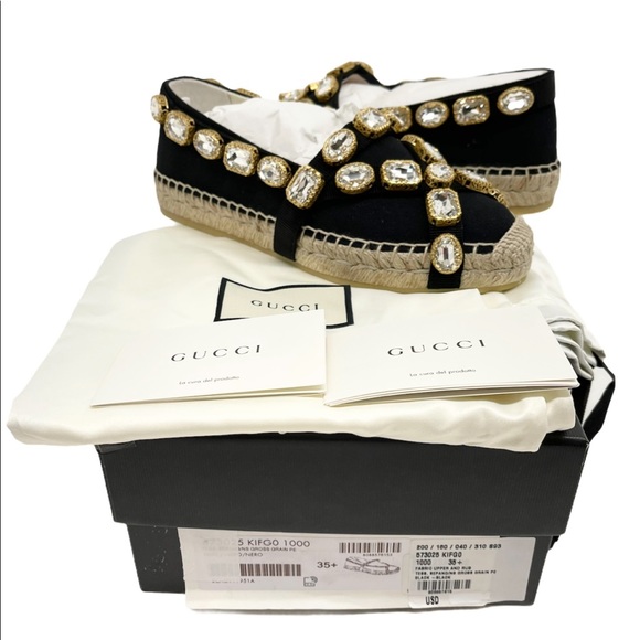 Gucci New Crystals Jewels Black Canvas Espadrilles Sz. US 5.5 - Picture 15 of 16